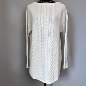 Chaps Sweater Women Small Cream Cable Knit Long Sleeve Tunic Fisherman Soft Cozy